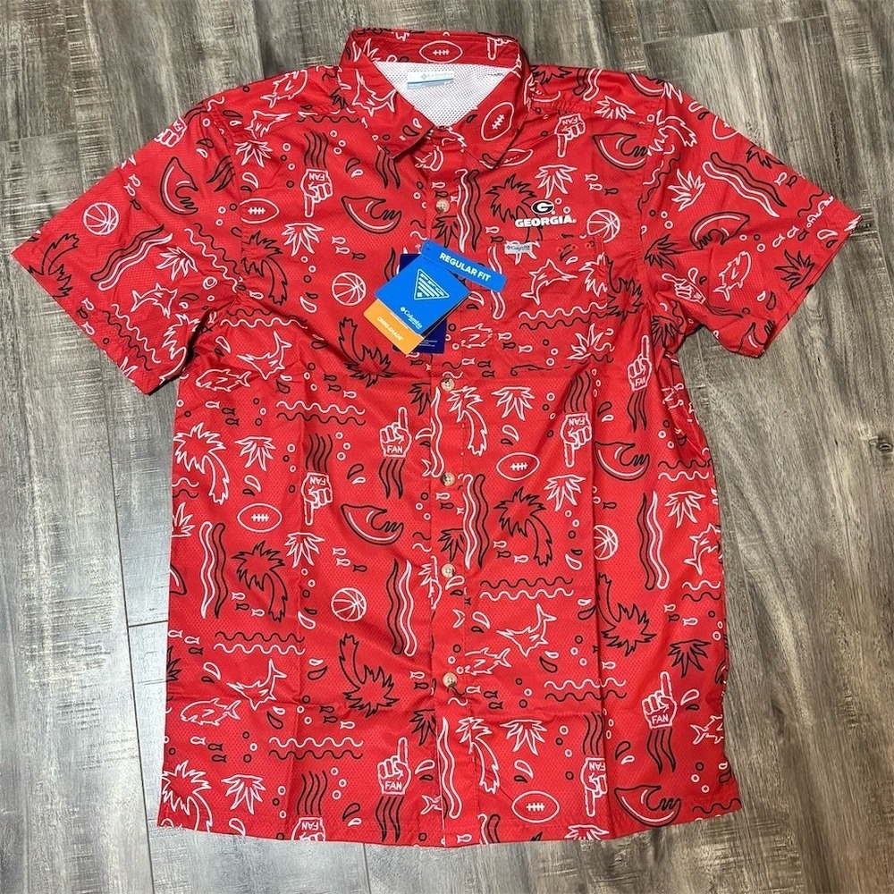 Columbia PFG Georgia Bulldogs Button-Up Shirt‎ Mens S Red Omni-Shade
